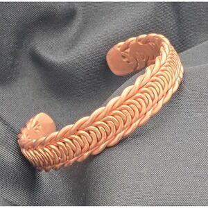 Hand-Woven Solid Copper Cuff Bracelet 6.75" x  9/16 Artisan